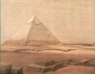 The Pyramid of Chephren rises from the desert.