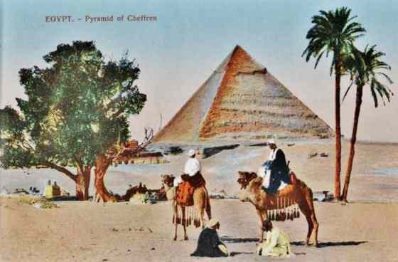 The Pyramid of Chephren rises from the desert.